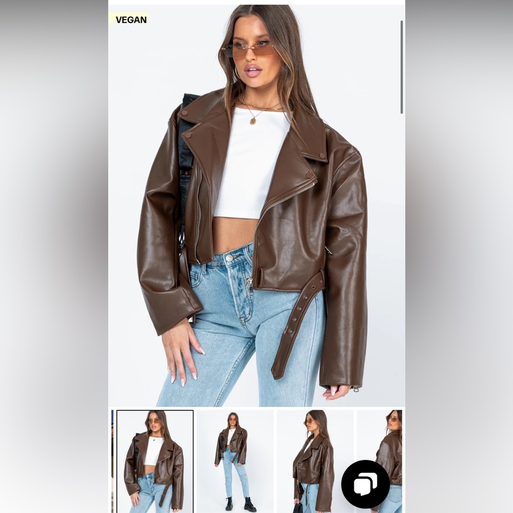 Princess Polly Vegan brown Staten Island Leather Jacket Medium